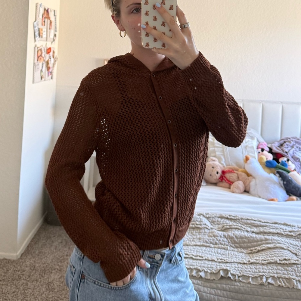 ZARA Brown Knit Hooded Cardigan